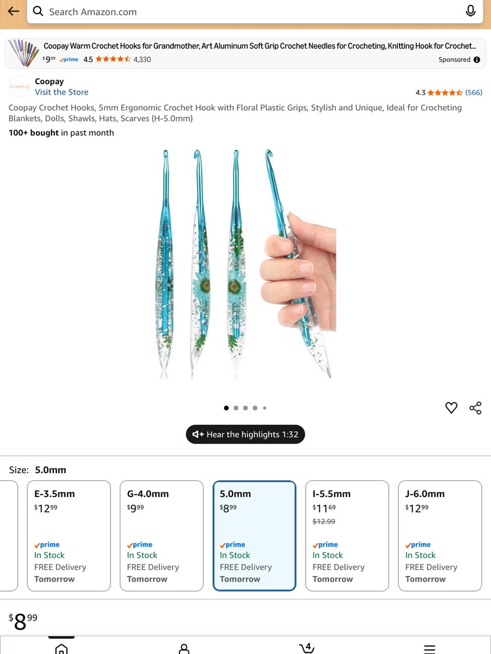 6mm and 5.5 mm Resin floral crochet hooks - Picture 2 of 2